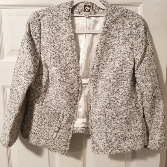 Anne Klein Preppy 90s stylw White Boucle 3/4 Sleeve Suit Jacket - Picture 1 of 6